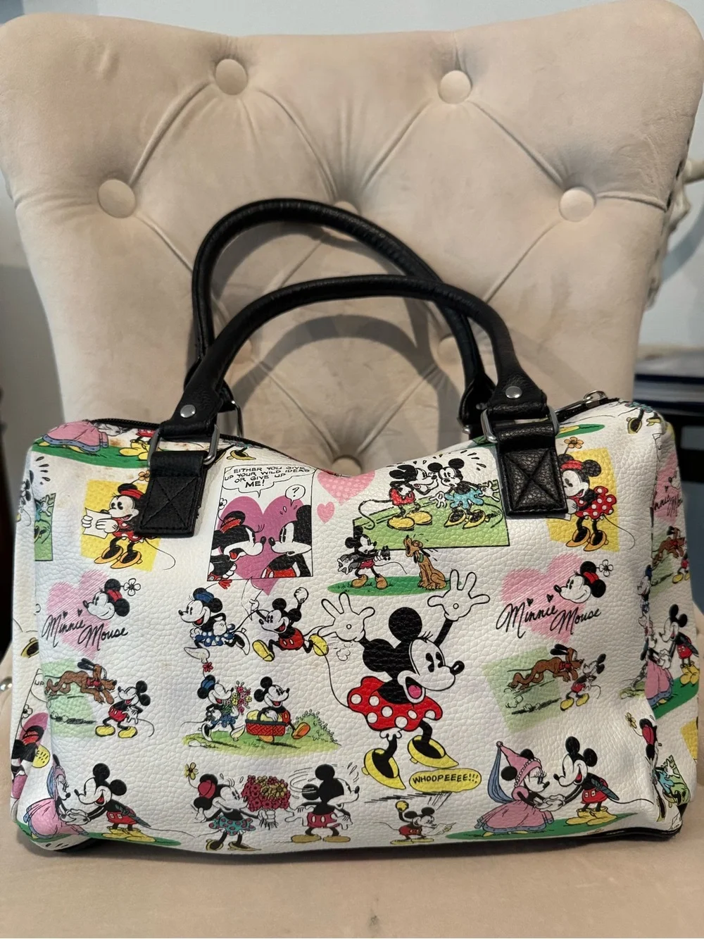 Disney White Multicolor Mickey & Minnie Graphic Satchel Bag